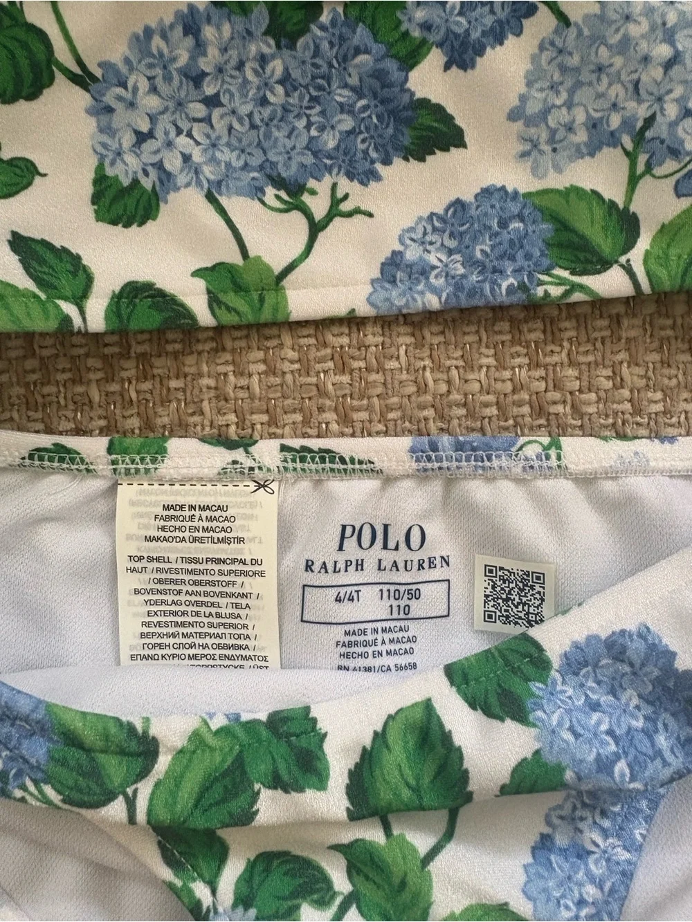 Polo Ralph Lauren White Floral Hydrangea Print Top with Green Leaves 4T